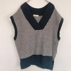 秋冬 シューラルー ベスト L ネイビー ボーダー Vネック レイヤードのサムネイル