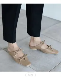 I NEED MORE SHOES スクエアトゥダブルリボンミュール　ベージュ