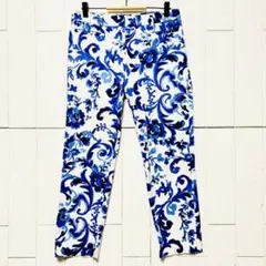 Max Mara STUDIO ボタニカル柄 クロップドパンツ ブルー 総柄のサムネイル