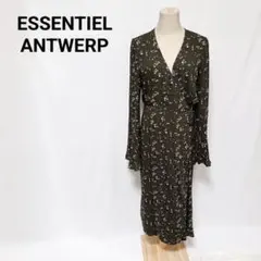 美品 エッセンシャルアントワープ 花柄ラップドレス ロングワンピース 緑
