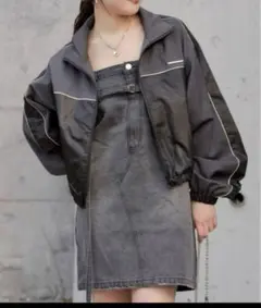 CHICO パイピングナイロンブルゾン　 ブラック