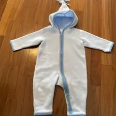 水色 フリース フード付きロンパース 70