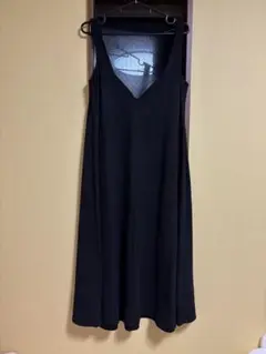 ブラック ノースリーブ レザー風ワンピース XS