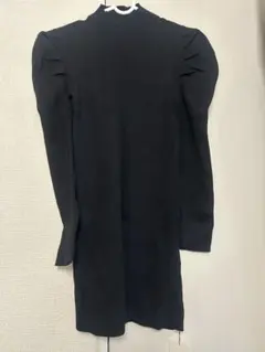 GRL 黒リブ編み長袖ニットワンピース パワショルリブニットワンピース
