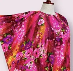 vintageヴィンテージワンピース花柄総柄プリーツ個性的レトロUSA海外古着