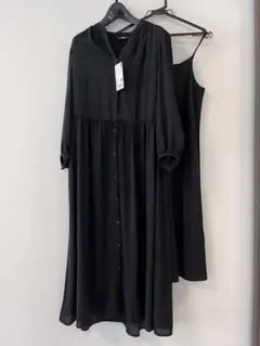 新品未使用 ユニクロ 黒 ロングシャツワンピース Sサイズ インナー付き 春夏