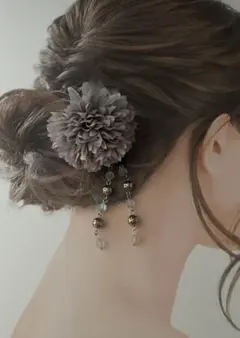 髪飾り ヘアアクセサリー お花 3点セット グレーパープル