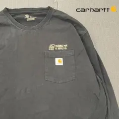【希少企業ロゴ】カーハート 刺繍 ポケT ロンT 黒 XL オーバーサイズ 古着