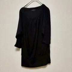 五分袖 チュニック 体型カバー トップス M 黒 ブラック シンプル