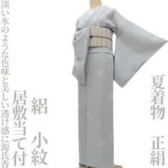 ゆめsaku 夏着物 正絹 紗“朝露に潤う夏縞”居敷当て付 小紋 P-193 