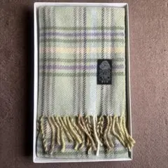 新品未使用ウール100% チェック柄マフラー グリーン系フリンジ付き