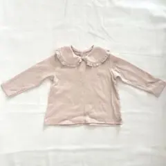フリル襟付きピンク長袖Tシャツ