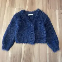 美品　LILY BROWN シャギーニットカーディガン ラメ入り ネイビー F