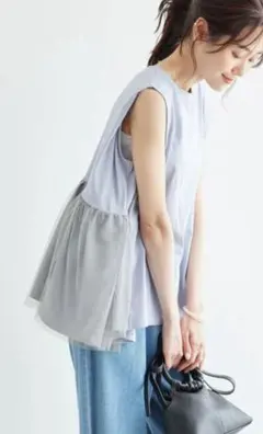 ROPÉ PICNIC チュール切替トップス　サックスブルー　ロペピクニック