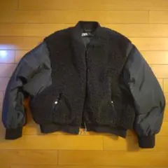 【訳あり】ZARA ボア×ナイロン MA-1 ボンバージャケット ブラック S
