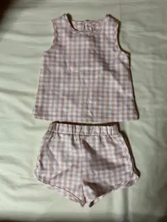 【2点セット】オレンジと白のチェック タンクトップ&ショートパンツ