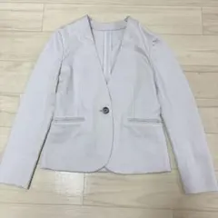 グリーンレーベルリラクシング ライトグレー 麻混　ノーカラージャケット 36