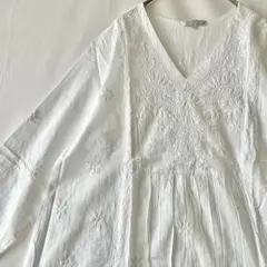 CK9訳有 チカンカリ ラクノウ刺繍 インド綿 ロングフレアワンピース L LL CK9訳有 チカンカリ ラクノウ刺繍 インド綿 ロングフレアワンピース L