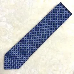 新品同様✨ダンヒル　近年タグ　ロゴ総柄　青ブルー　小紋柄　柔らかめ　大剣8㎝