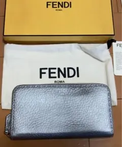 FENDI セレリア ジップアラウンド 長財布 シルバー ステッチ フェンディ