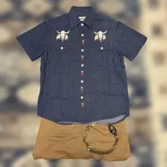 CALEE キャリー 半袖 ワークシャツ 刺繍 デニムシャツ バイク RUDE