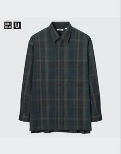 美品 ユニクロU フランネルオーバーサイズチェックシャツ L ブルー 長袖