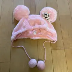 ミニーマウス　ファンキャップ　帽子　ピンク　ラメ入りモコモコ　ふわふわ