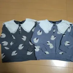 manina 　 襟付き　白鳥柄トレーナー 2枚セット 100　双子