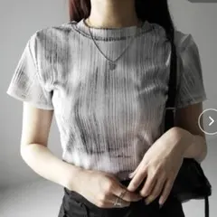 ミームセレクト　ヴィンテージプリントクロップドリブＴシャツ　トップス
