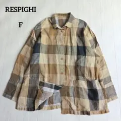 レスピーギ　リネン100%　チェック柄シャツ　羽織り　ゆったり　冷房対策　日よけのサムネイル