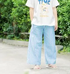 LOWRYS FARM キッズ ワイドパンツ ストライプパンツ ブルー 110