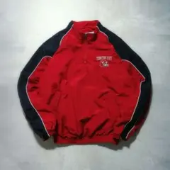 90sRussell AthleticナイロンプルオーバーL赤ハーフジップ刺繍のサムネイル