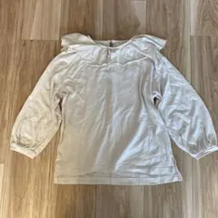 美品GLOBALWORK アイボリーフリル襟長袖トップス120 キナリカットソー