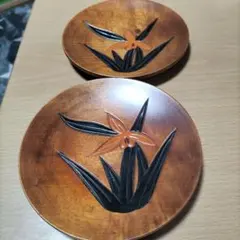 木製 菓子器 花と葉の彫刻 5点セット