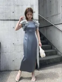 FRAY I.D フリルスリーブコンビドレス サテン 結婚式 オケージョン