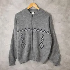 ノルディック柄 ジップニットカーディガン UK製 ヴィンテージ 古着 カジュアル
