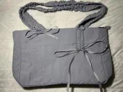 グレー リボン付きトートバッグ