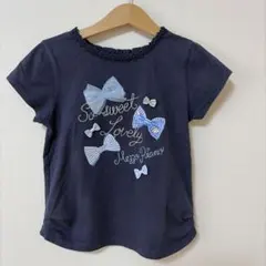 mezzo piano 肩だし リボン ネイビー Tシャツ 130cm