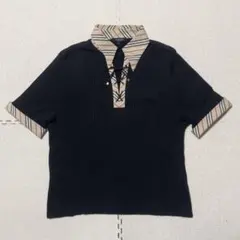 [美品]バーバリーロンドン 半袖ニット ノバチェック レースアップ 黒色 F