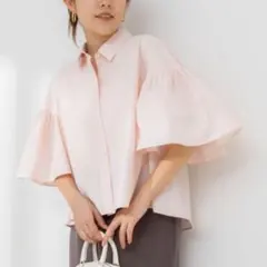 ANAYI トリアセコットンレースラッフルブラウス ピンク 36⭐23AW 