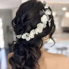 ヘッドドレスブライダル花ウェディング結婚式成人式髪飾りヘアアクセサリーシルバーc