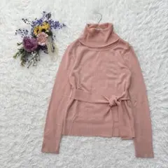 良品✻カールパークレーン タートルネック 長袖セーター リボン付き くすみピンク