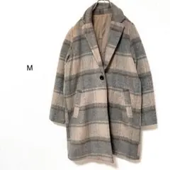 Mサイズ チェスターコート グレー系 チェック柄　シングルボタン　ノーブランド