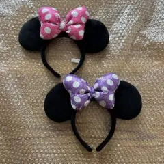 ディズニー　カチューシャ　ミニー　スパンコール　ドット　ピンク　パープル　2個
