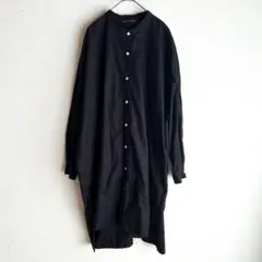 ミズイロインド カットオフ スタンドカラー シャツワンピース ブラック F