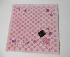(O-37-19)未使用 CELINEセリーヌ タオルハンカチ 桜柄刺繍 ピンク