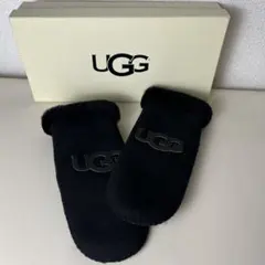 美品　UGG 手袋　ブラック シープスキン　エンブロイダーミトン　羊革　ファー