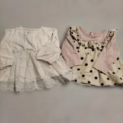 女の子90センチまとめ売り 白ドット柄レース付き長袖トップス