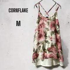 CORNFLAKE 花柄キャミソール　M ピンク系　重ね着風　ふんわり