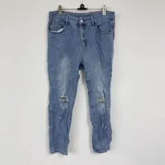 SHEIN ダメージ スキニージーンズ 薄青 ライトブルー 14 L相当 デニム